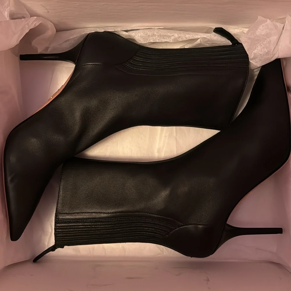 AQUAZZURA Saint Honore Leather Booties 85mm Black Size 40 US 10 NIB